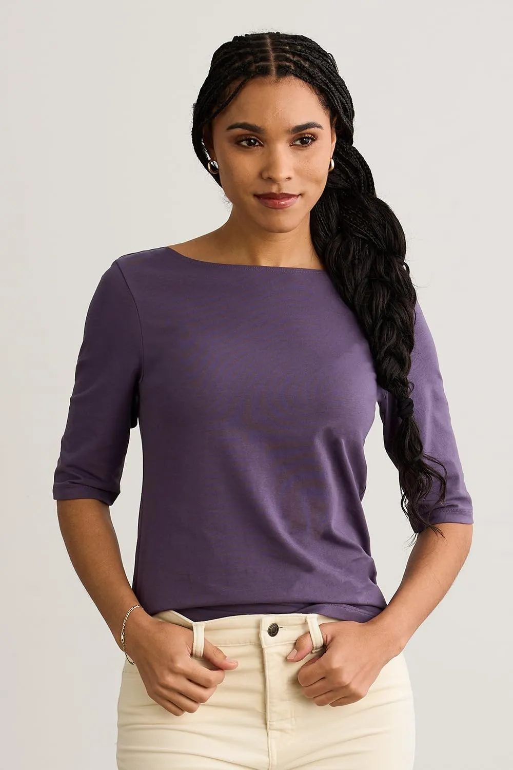 Women's Organic Pima Cotton Half Sleeve Boat Neck Top