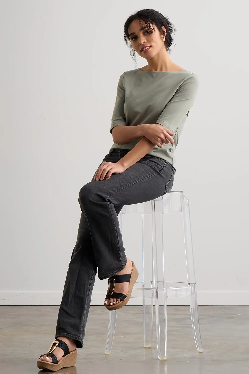 Women's Organic Pima Cotton Half Sleeve Boat Neck Top