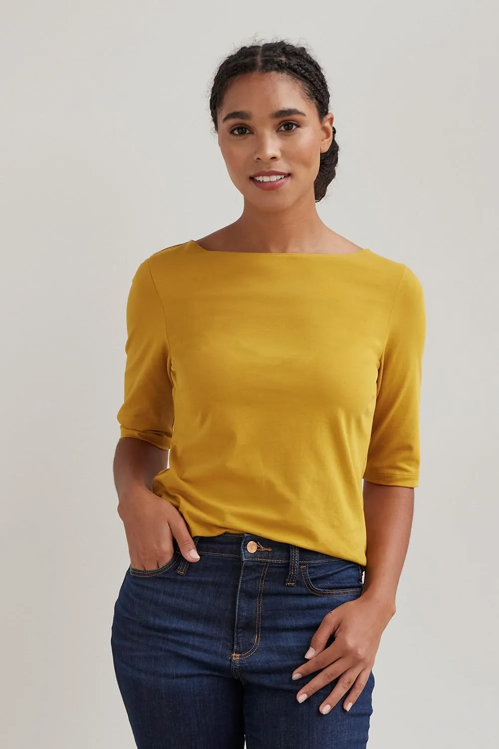 Women's Organic Pima Cotton Half Sleeve Boat Neck Top