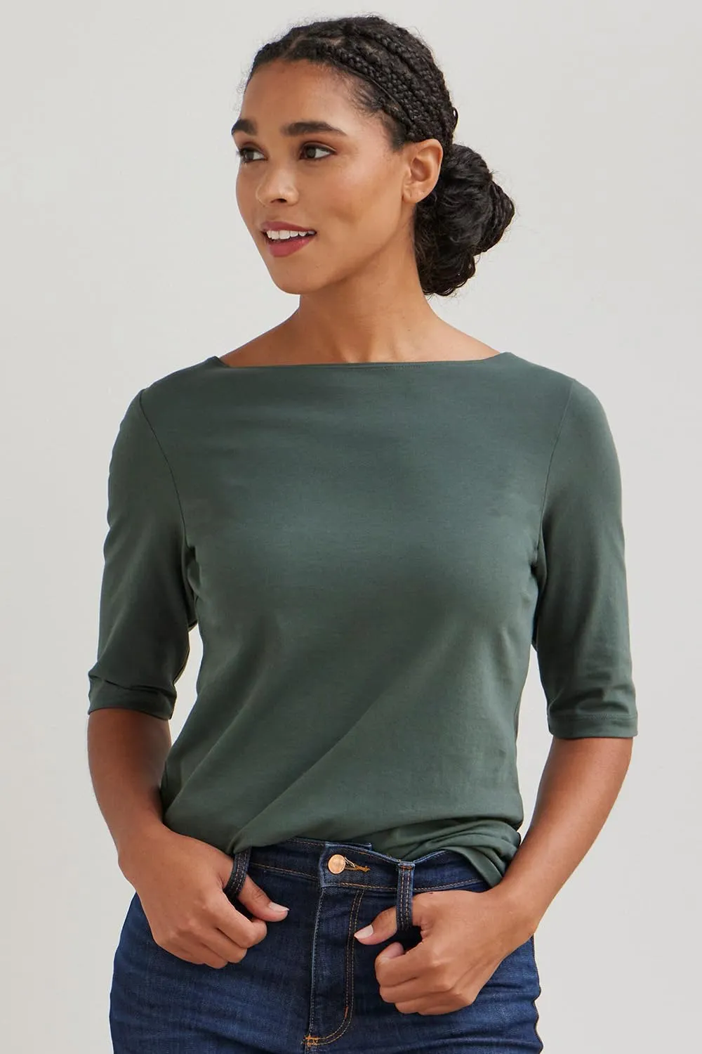 Women's Organic Pima Cotton Half Sleeve Boat Neck Top