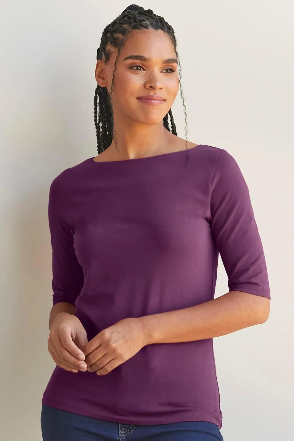Women's Organic Pima Cotton Half Sleeve Boat Neck Top