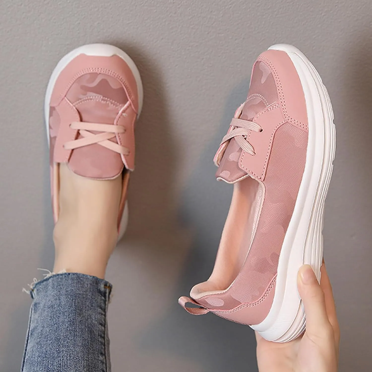 Women's Pattern Print Slip On Walking Shoes Comfortable Casual Arch Support Non-Slip Breathable Soft Sole Low Top Loafers Flats