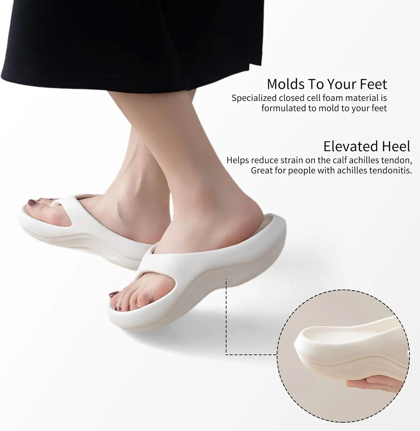Women's Pillow Arch Support Flip Flops - Cloud Cushioned Platform Slides, Wide Orthopedic Sandals with Shock Absorption for All-Day Comfort