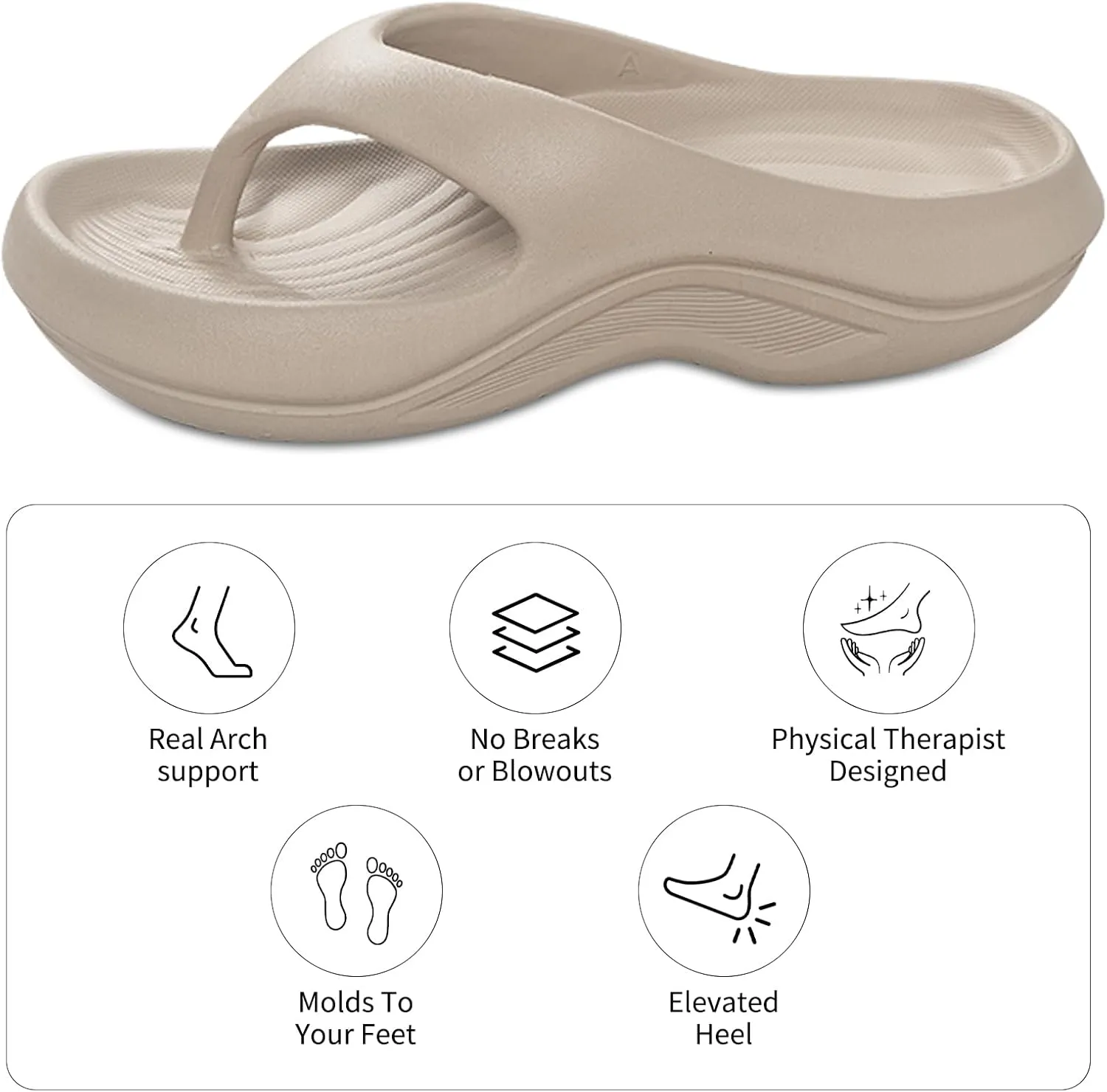 Women's Pillow Arch Support Flip Flops - Cloud Cushioned Platform Slides, Wide Orthopedic Sandals with Shock Absorption for All-Day Comfort