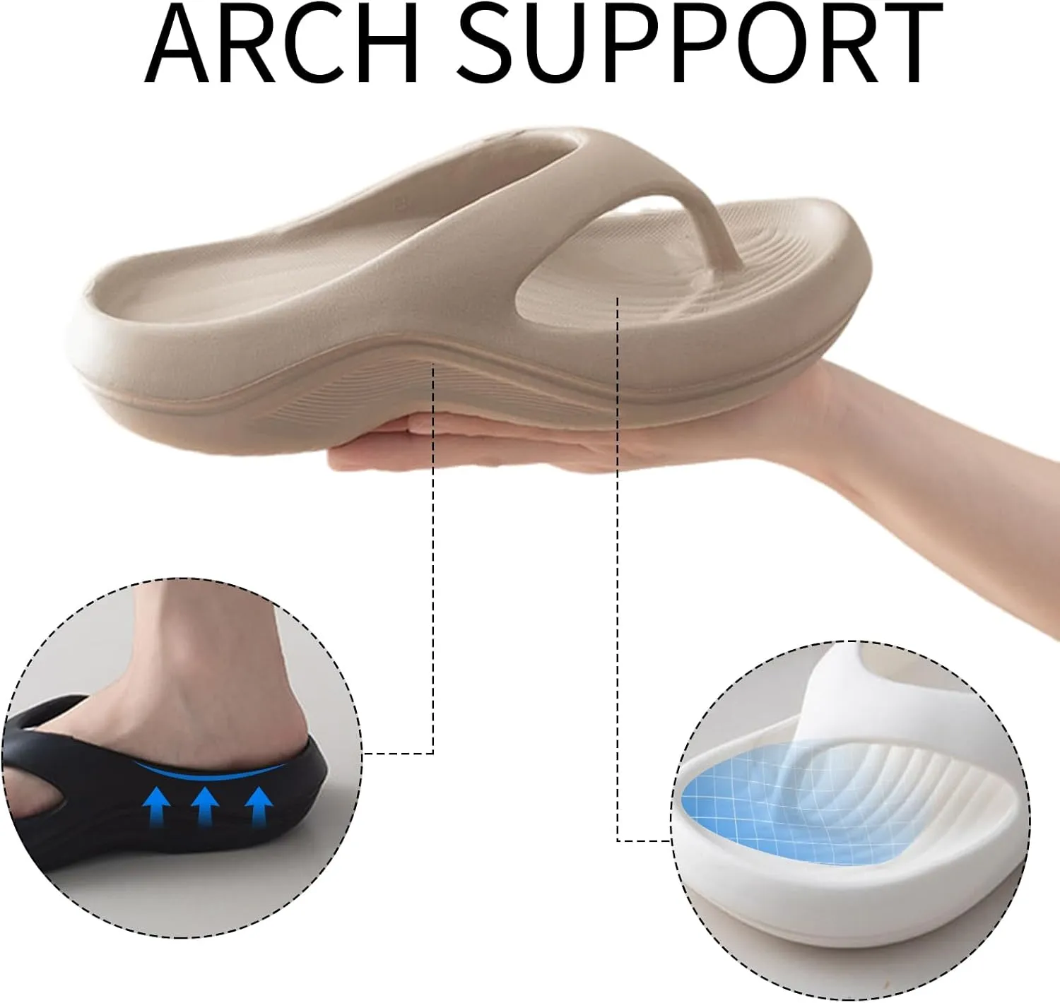 Women's Pillow Arch Support Flip Flops - Cloud Cushioned Platform Slides, Wide Orthopedic Sandals with Shock Absorption for All-Day Comfort