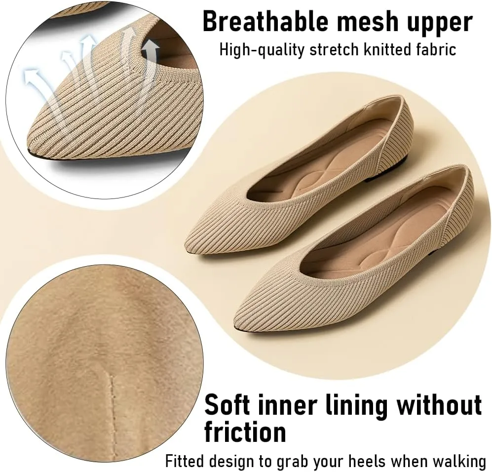 Women's Pointed Toe Knit Ballet Fashionable and Comfortable Dressy Flat Shoes