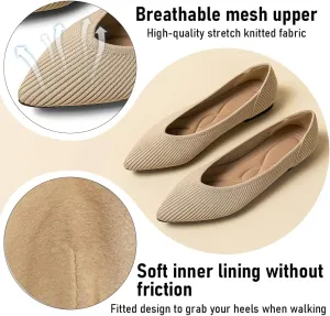 Women's Pointed Toe Knit Ballet Fashionable and Comfortable Dressy Flat Shoes