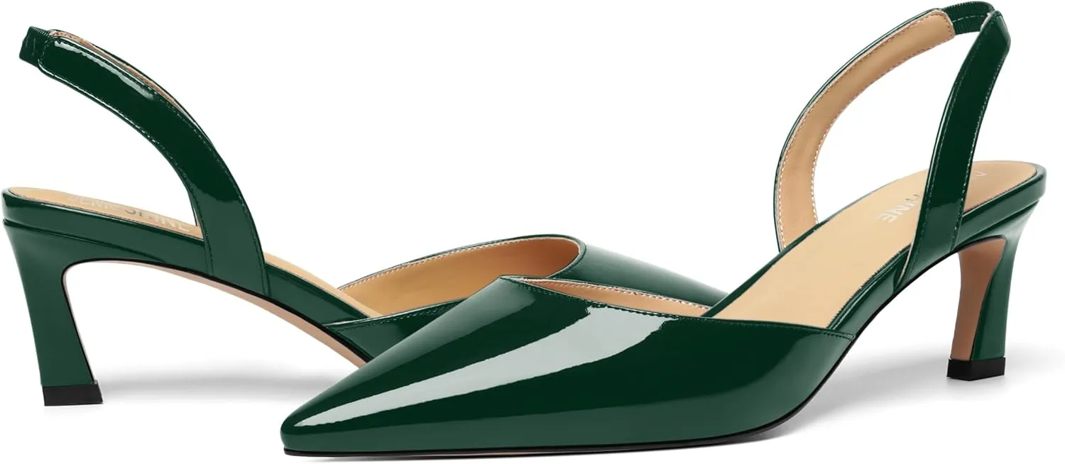 Womens Pointed Toe Slip On Patent Slingback Dating Fashion Spool Low Heel Pumps Shoes 2.2 Inch