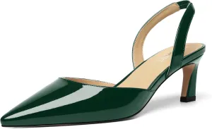 Womens Pointed Toe Slip On Patent Slingback Dating Fashion Spool Low Heel Pumps Shoes 2.2 Inch