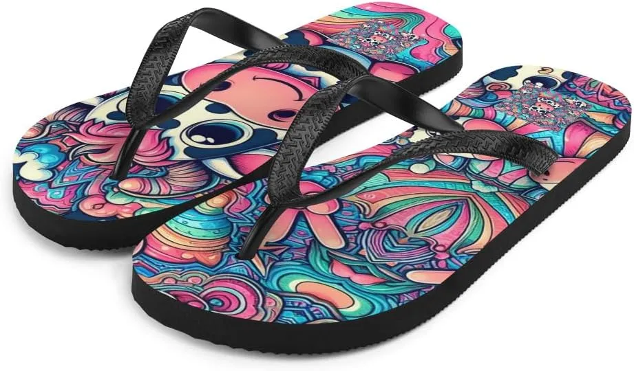 Women's Psychedelic Cute Colorful Cow Print Luxe Flip-Flops For Beach or Pool