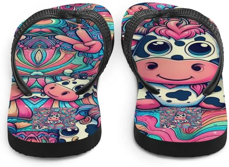 Women's Psychedelic Cute Colorful Cow Print Luxe Flip-Flops For Beach or Pool