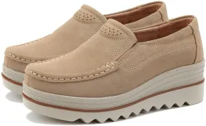 Womens Slip on Loafers Comfortable Thick Soft Platform（2in） Shoes Business Casual Walking Shoes Faux Suede Moccasins