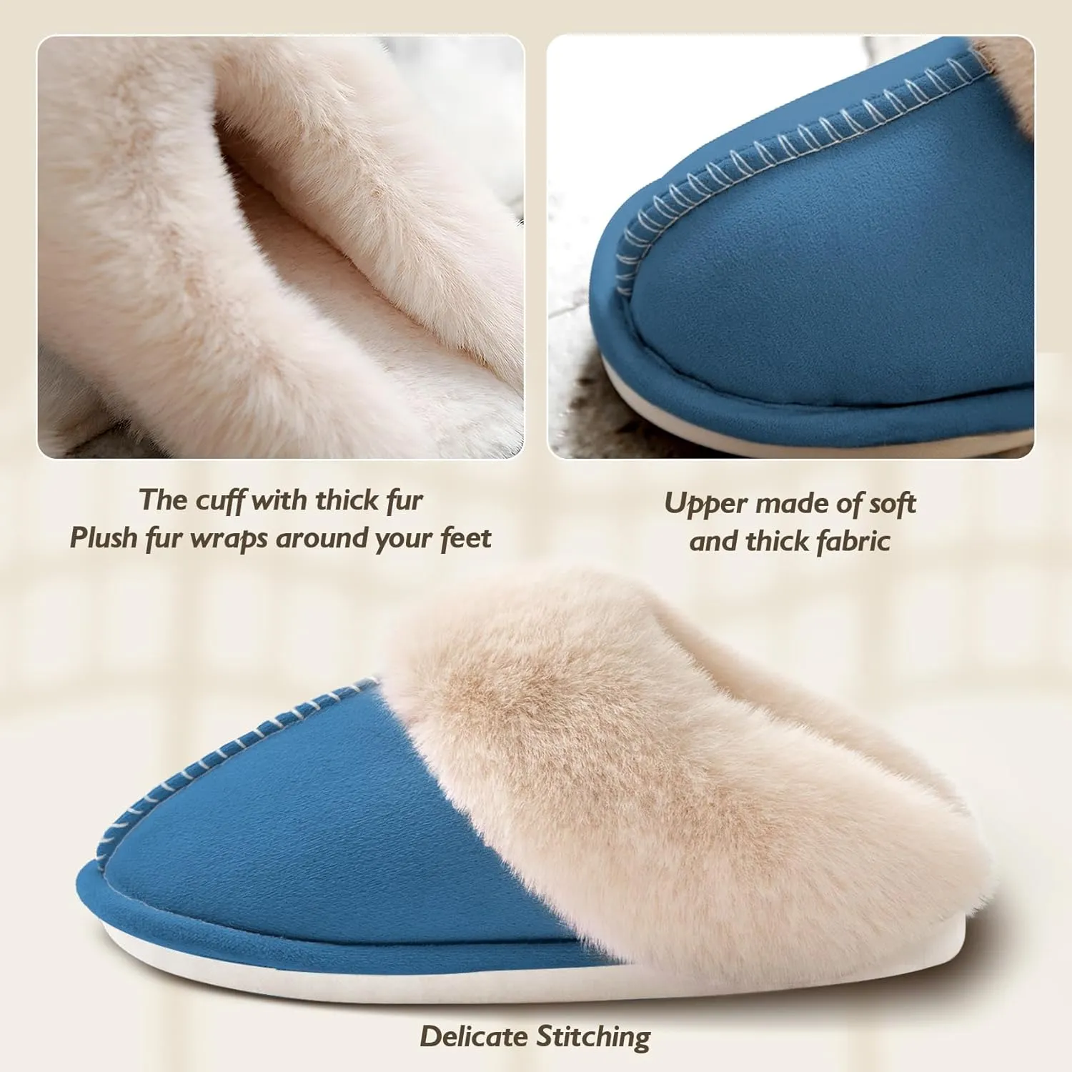 Womens Slippers Memory Foam Fluffy Fur Soft Slippers Warm House Shoes Indoor Outdoor Winter