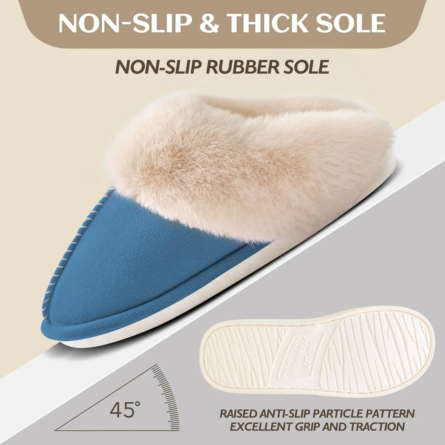 Womens Slippers Memory Foam Fluffy Fur Soft Slippers Warm House Shoes Indoor Outdoor Winter