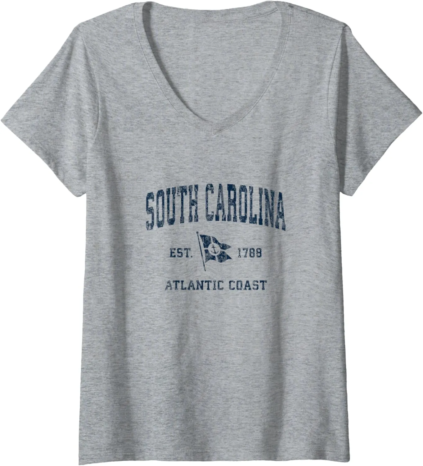 Womens South Carolina SC Vintage Sports Navy Boat Anchor Flag V-Neck T-Shirt