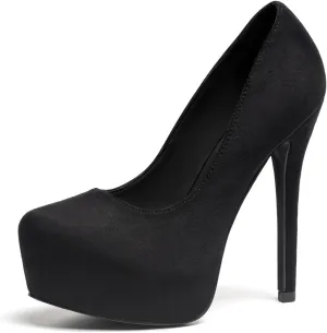 Women's Suede Stiletto Round Toe Platform Sexy Party Pumps Slip On Fashion 5.43 in Slip On Super High Heel Prom Wedding Dress Shoes