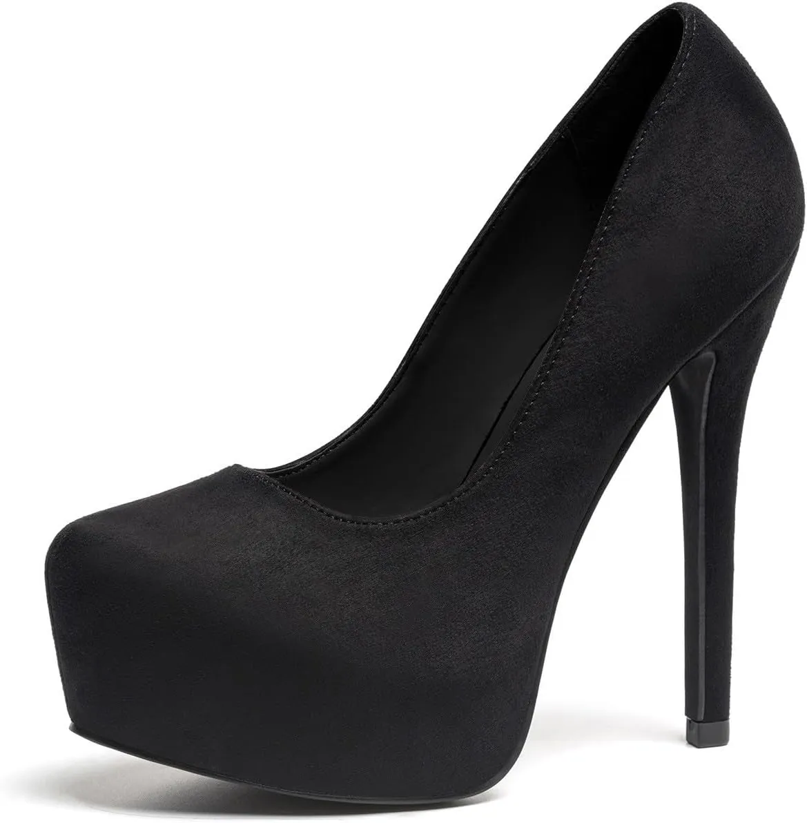 Women's Suede Stiletto Round Toe Platform Sexy Party Pumps Slip On Fashion 5.43 in Slip On Super High Heel Prom Wedding Dress Shoes