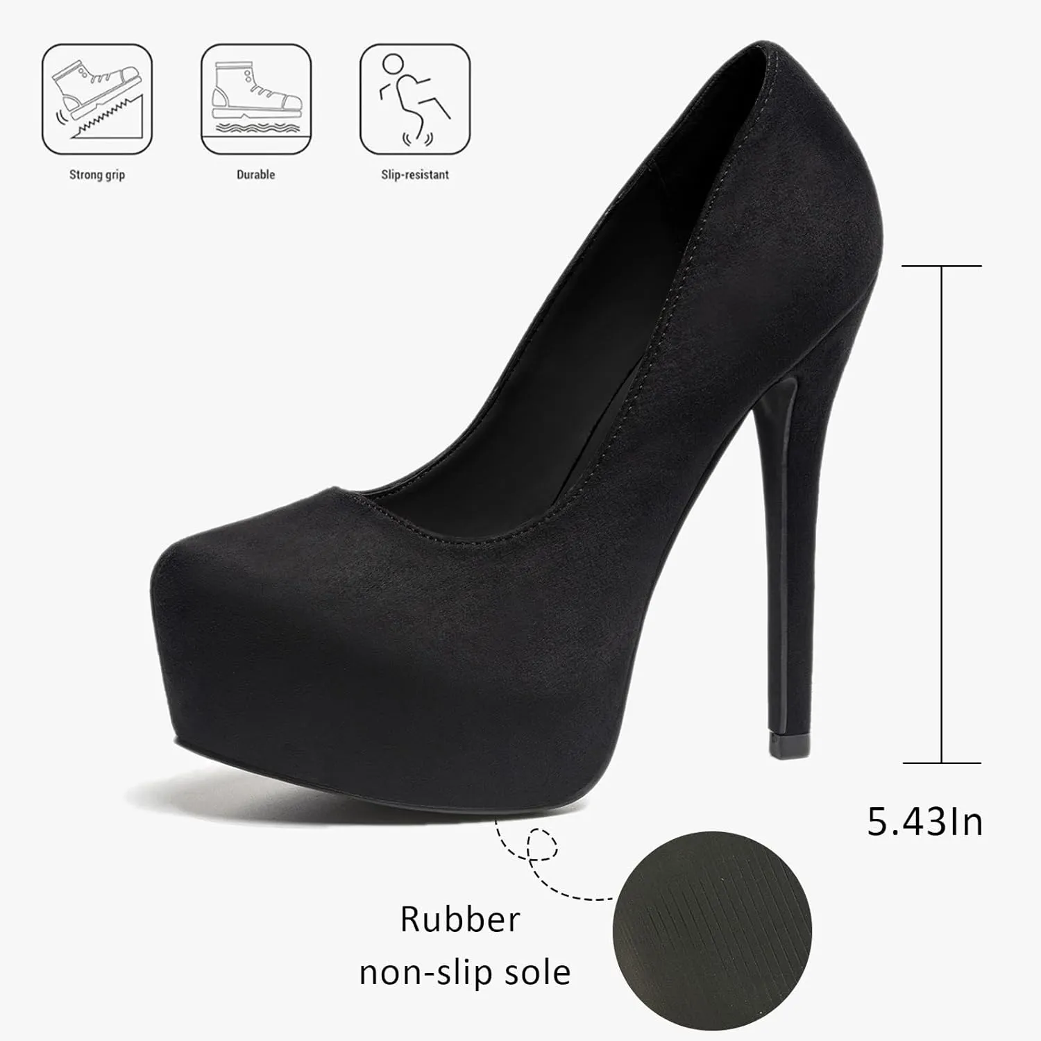 Women's Suede Stiletto Round Toe Platform Sexy Party Pumps Slip On Fashion 5.43 in Slip On Super High Heel Prom Wedding Dress Shoes
