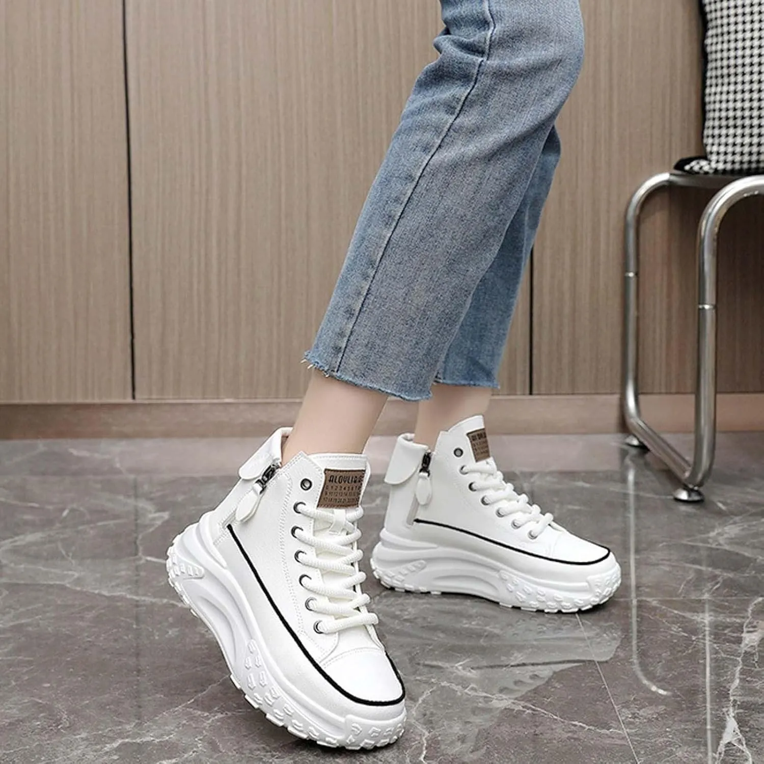 Women's Thick Sole Fashionable Round Toe Casual Shoes Women's Air 1 Crater Casual Shoes Height Increasing Lady Flip Flop