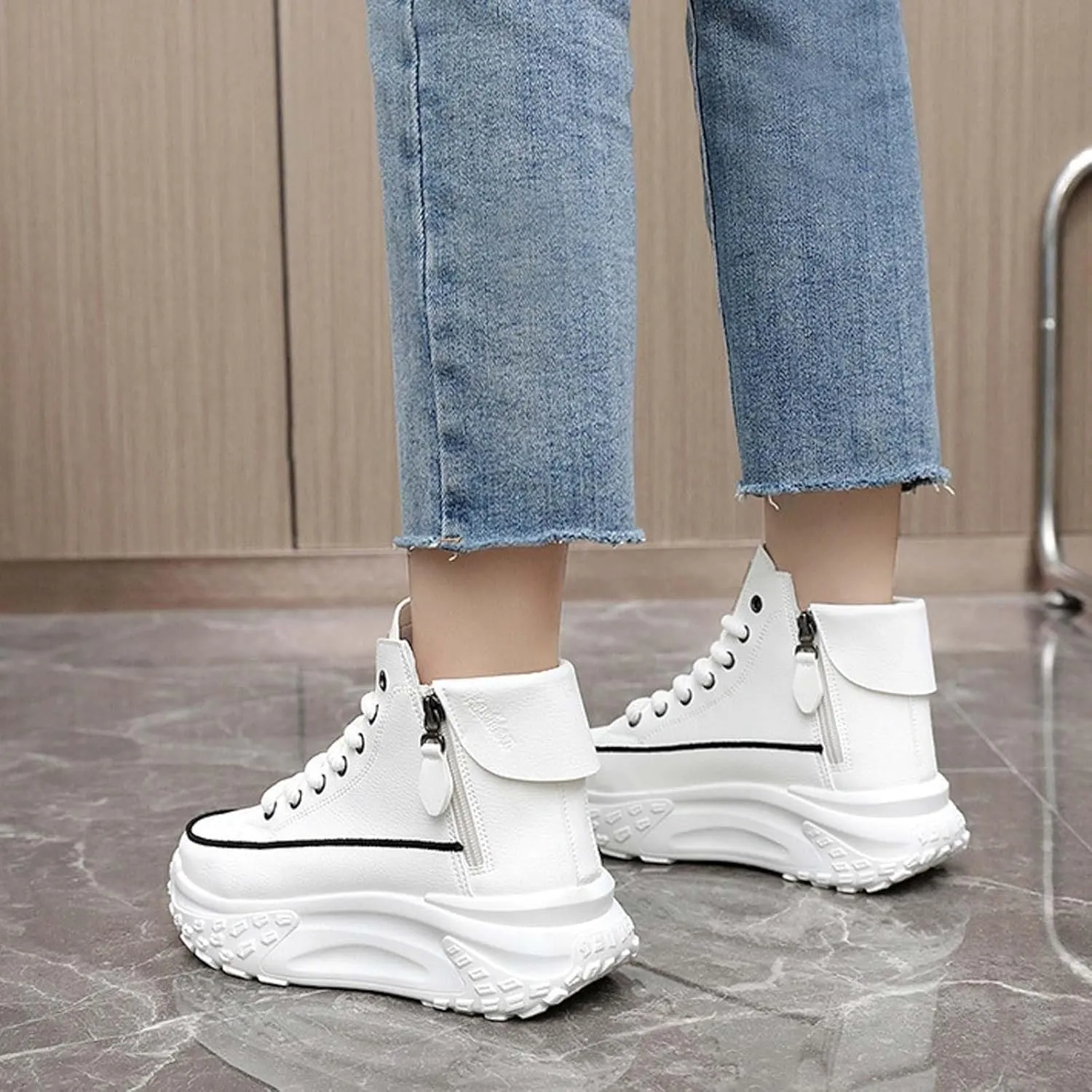 Women's Thick Sole Fashionable Round Toe Casual Shoes Women's Air 1 Crater Casual Shoes Height Increasing Lady Flip Flop