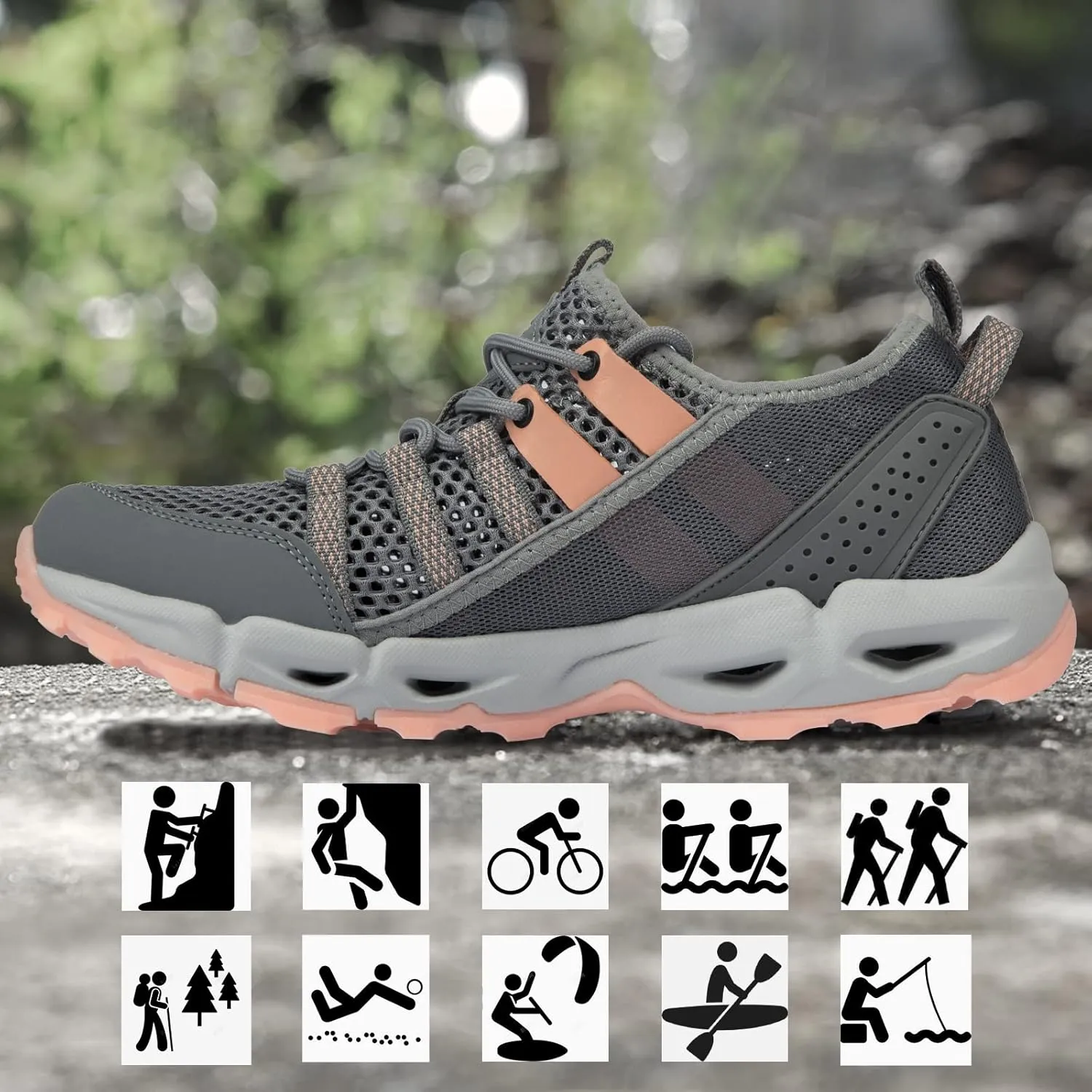 Womens Water Hiking Shoes Light Travel Quick Dry Mesh Outdoor Non-Slip Sneakers Aqua Shoes