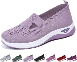Women's Woven Orthopedic Breathable Soft Shoes Go Walking Slip on Diabetic Foam Shoes Hands Free Slip in Sneakers Arch Support