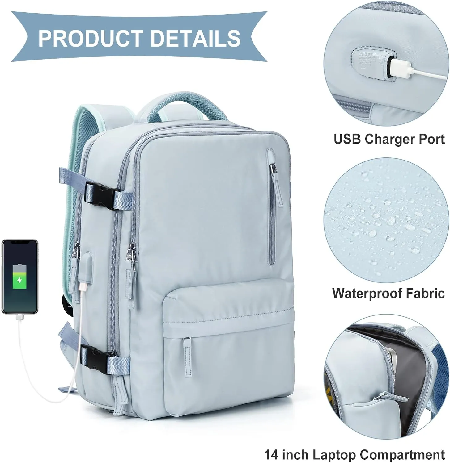 WONHOX Large Travel Backpack Carry on Flight Approved Laptop Work Business Backpack for Women Men Mochila de Viaje