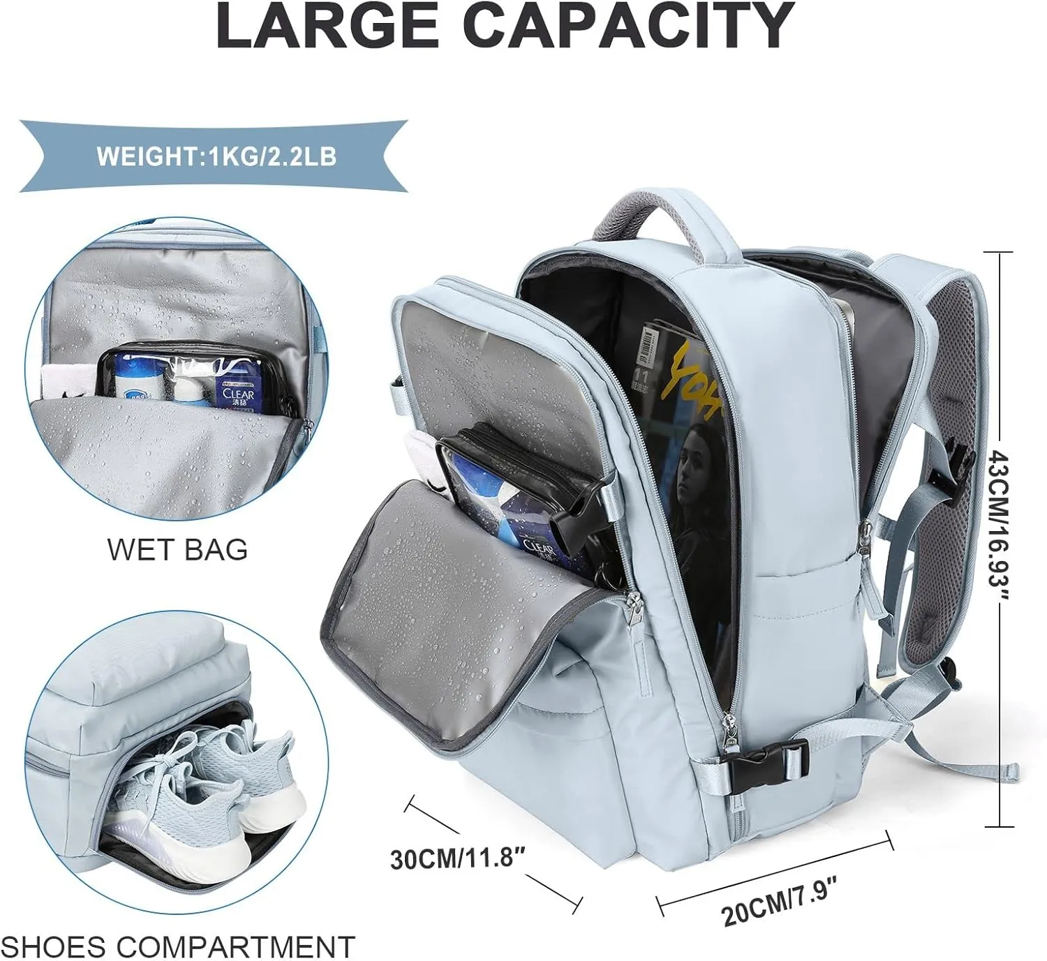 WONHOX Large Travel Backpack Carry on Flight Approved Laptop Work Business Backpack for Women Men Mochila de Viaje