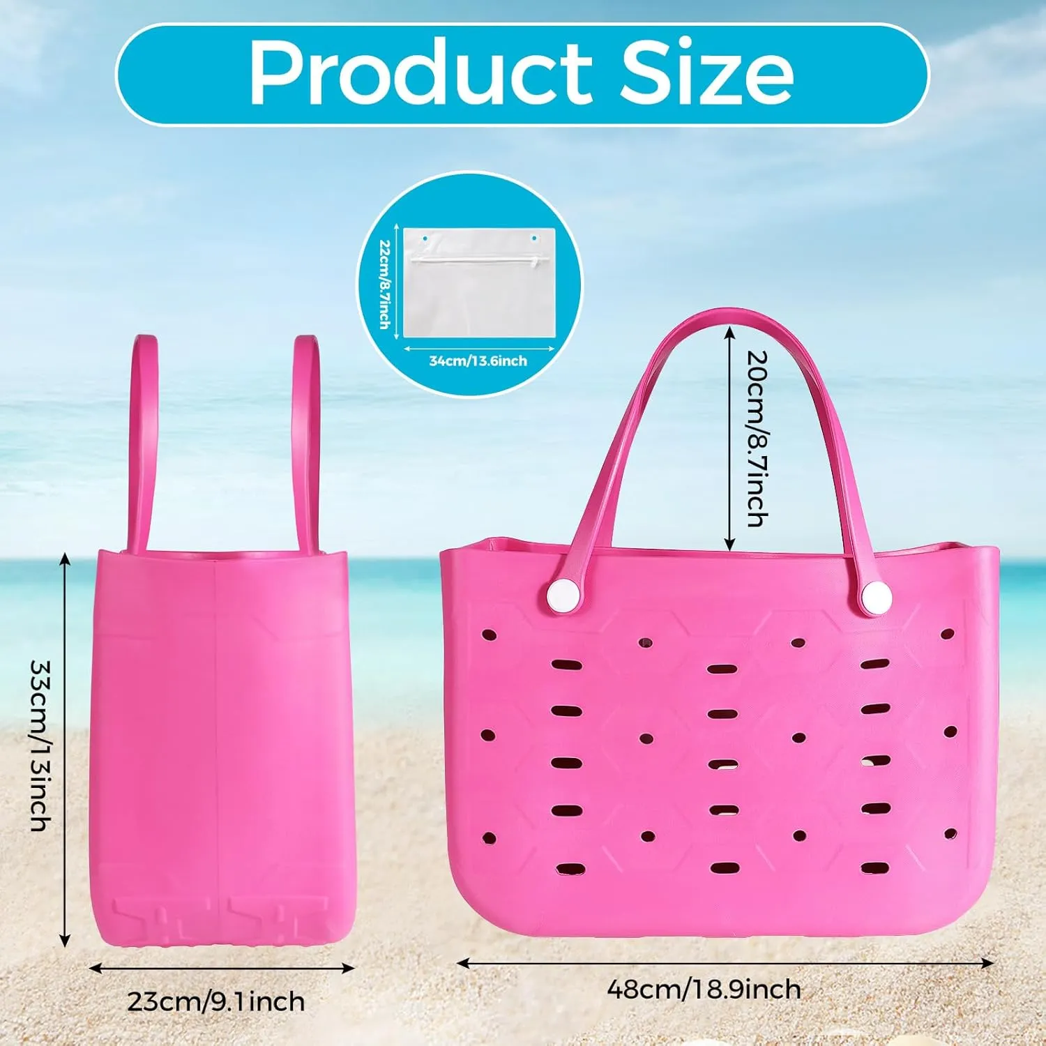 X-Large Rubber Beach Tote for Men & Women, Large Capacity Travel Bag for Boat & Pool