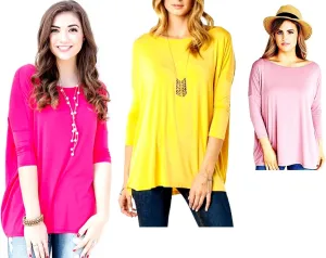 X3 Piece David Collection TOP 3/4 Sleeve Casual Oversized of Shoulder Womens Boat Neck T-Shirt