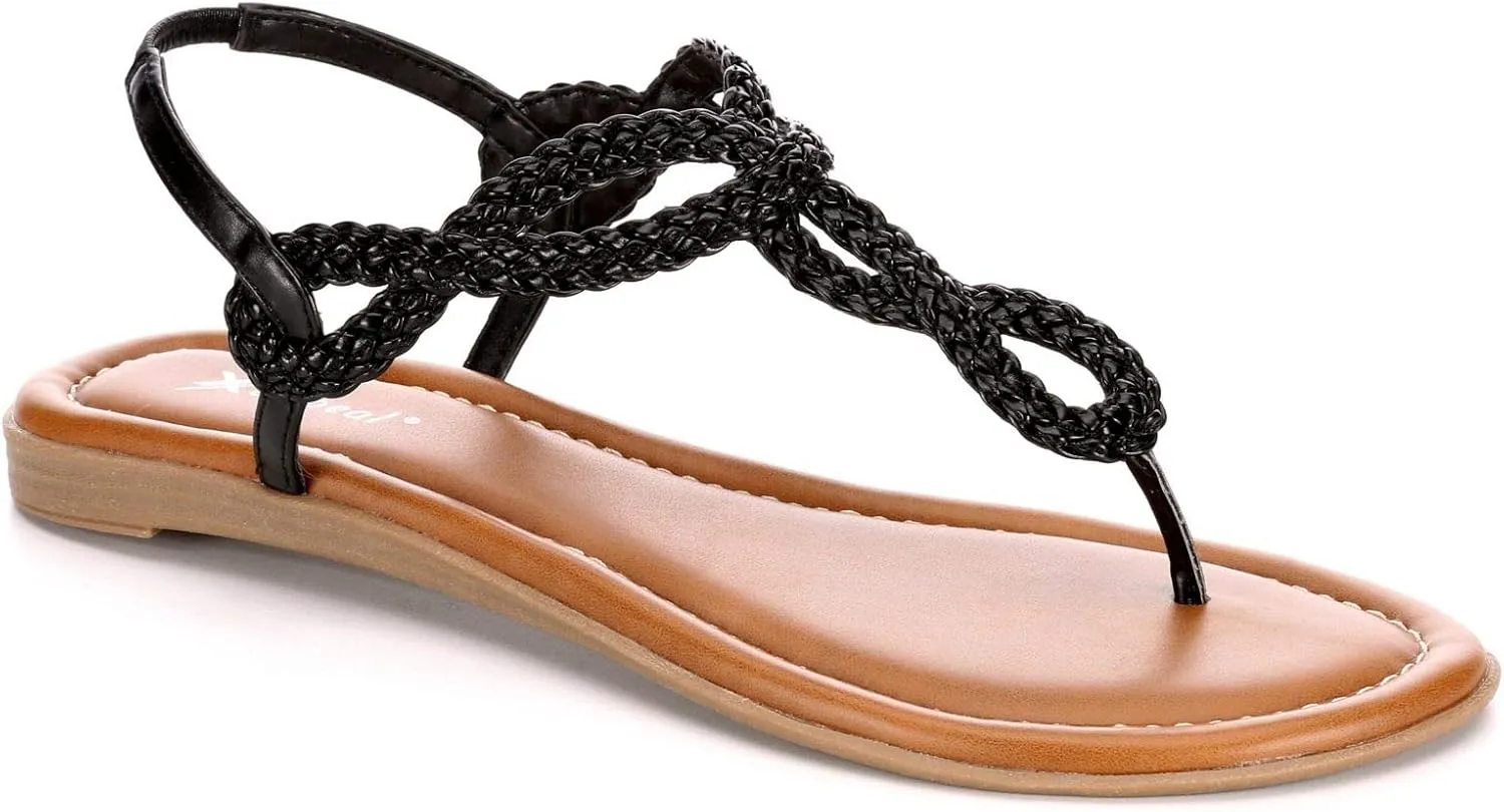 XAPPEAL Akia - Women's Braided Ankle Strap Gladiator Thong Flip Flop Sandals