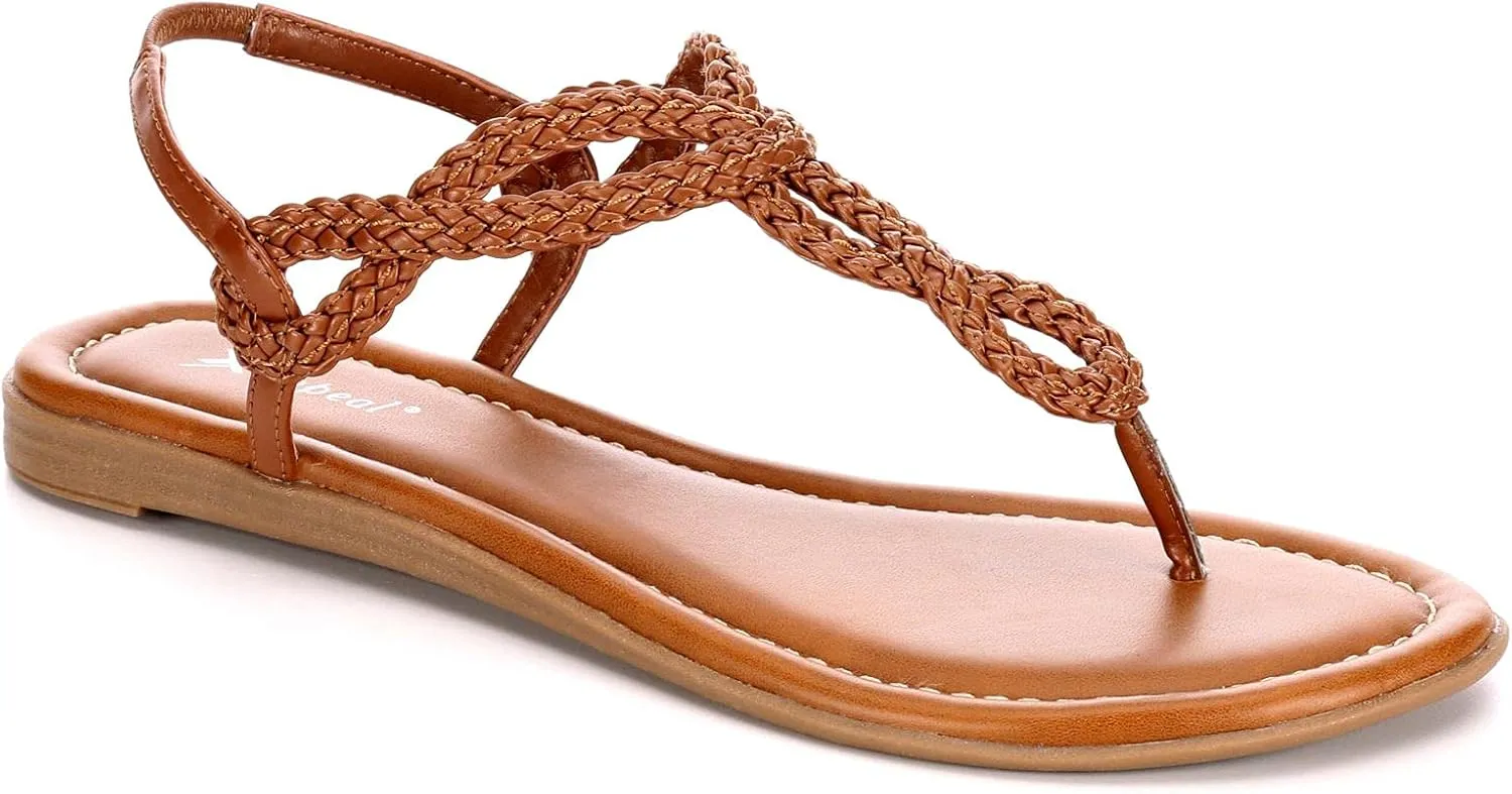 XAPPEAL Akia - Women's Braided Ankle Strap Gladiator Thong Flip Flop Sandals