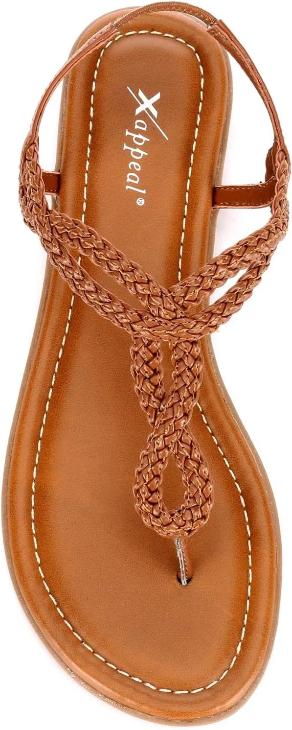 XAPPEAL Akia - Women's Braided Ankle Strap Gladiator Thong Flip Flop Sandals