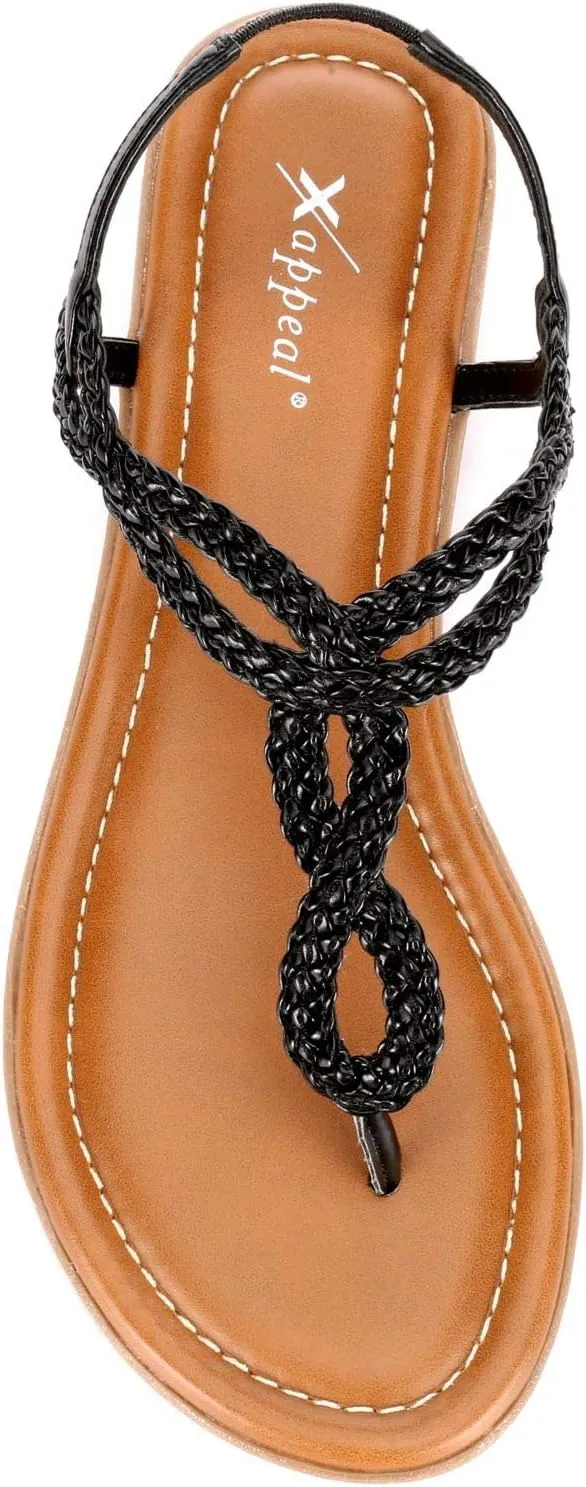 XAPPEAL Akia - Women's Braided Ankle Strap Gladiator Thong Flip Flop Sandals