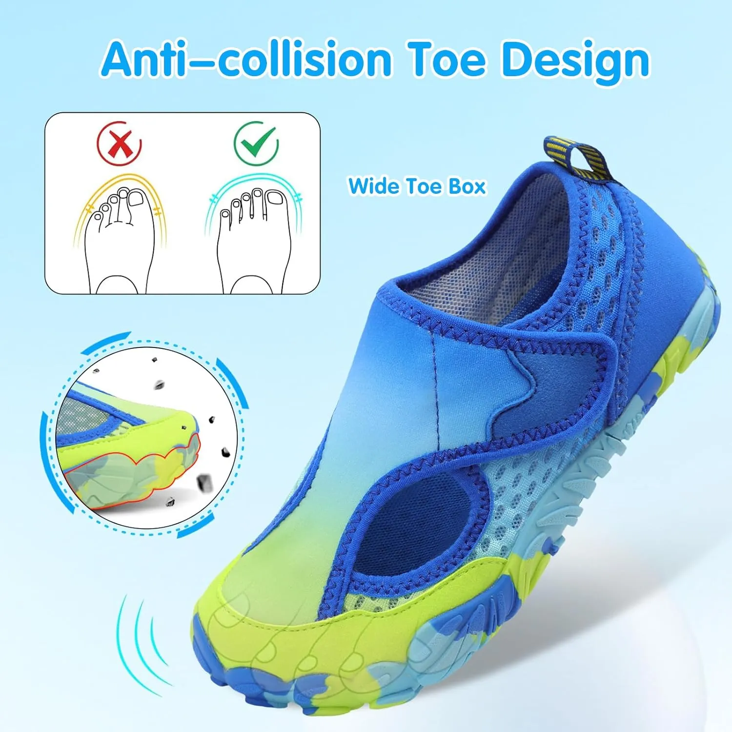 XIHALOOK Water Shoes for Kids Boys Girls Wide Toe Barefoot Quick Dry for Beach Swim Pool Surf Aqua Sports