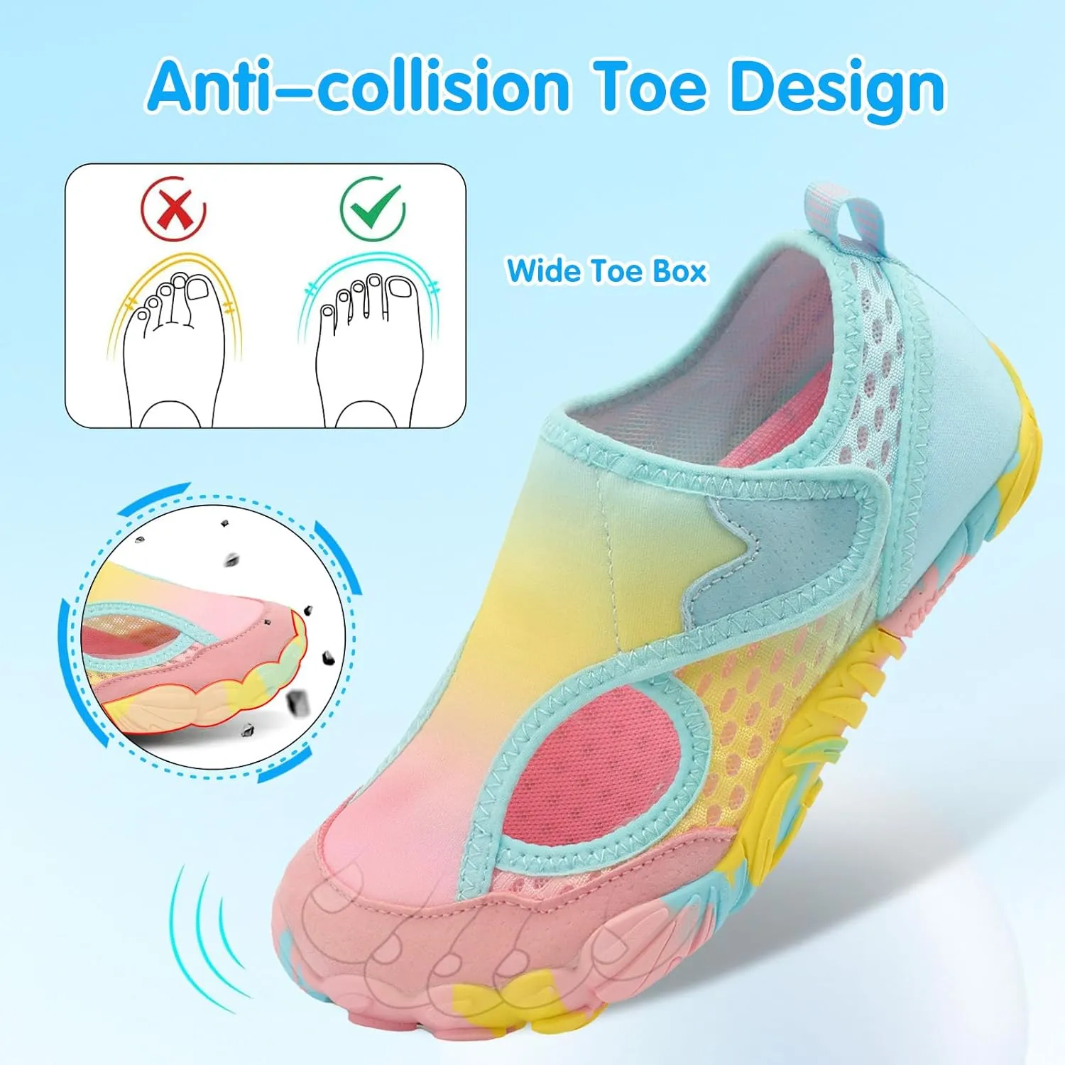 XIHALOOK Water Shoes for Kids Boys Girls Wide Toe Barefoot Quick Dry for Beach Swim Pool Surf Aqua Sports