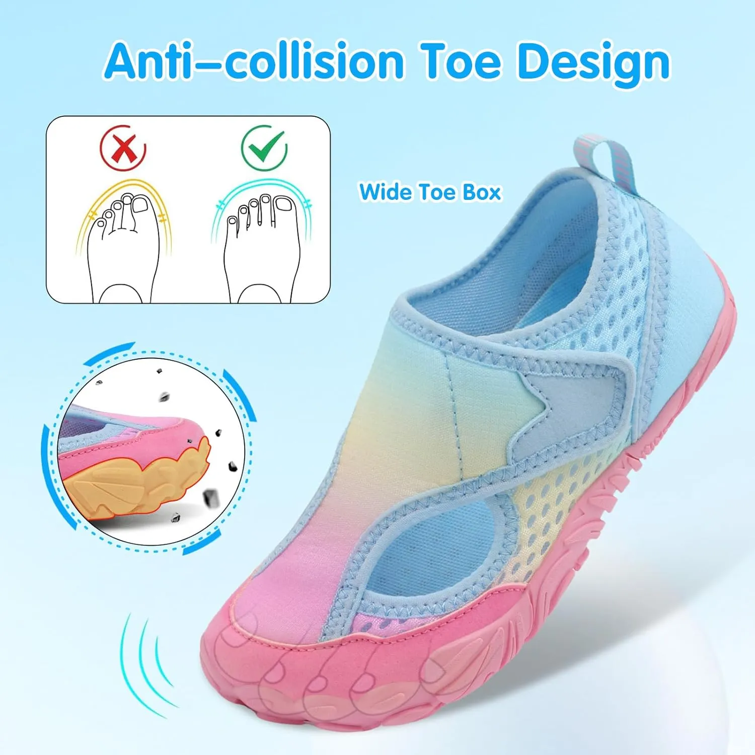 XIHALOOK Water Shoes for Kids Boys Girls Wide Toe Barefoot Quick Dry for Beach Swim Pool Surf Aqua Sports