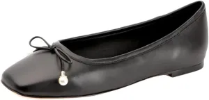 XOBZJH Women's Bow Ballet Flat Shoes Metallic-Leather Dressy Shoes Square Toe Slip On Ballerina Walking Flats Shoes for Woman Comfort Soft