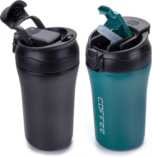 XPIY 14 oz Travel Coffee Mug, 2 Pack Vacuum Insulated Coffee Travel Mug Spill Proof with Lid and Straw, Stainless Steel Reusable Coffee Tumbler for Hot and Cold Drinks, Gift for Men and Women