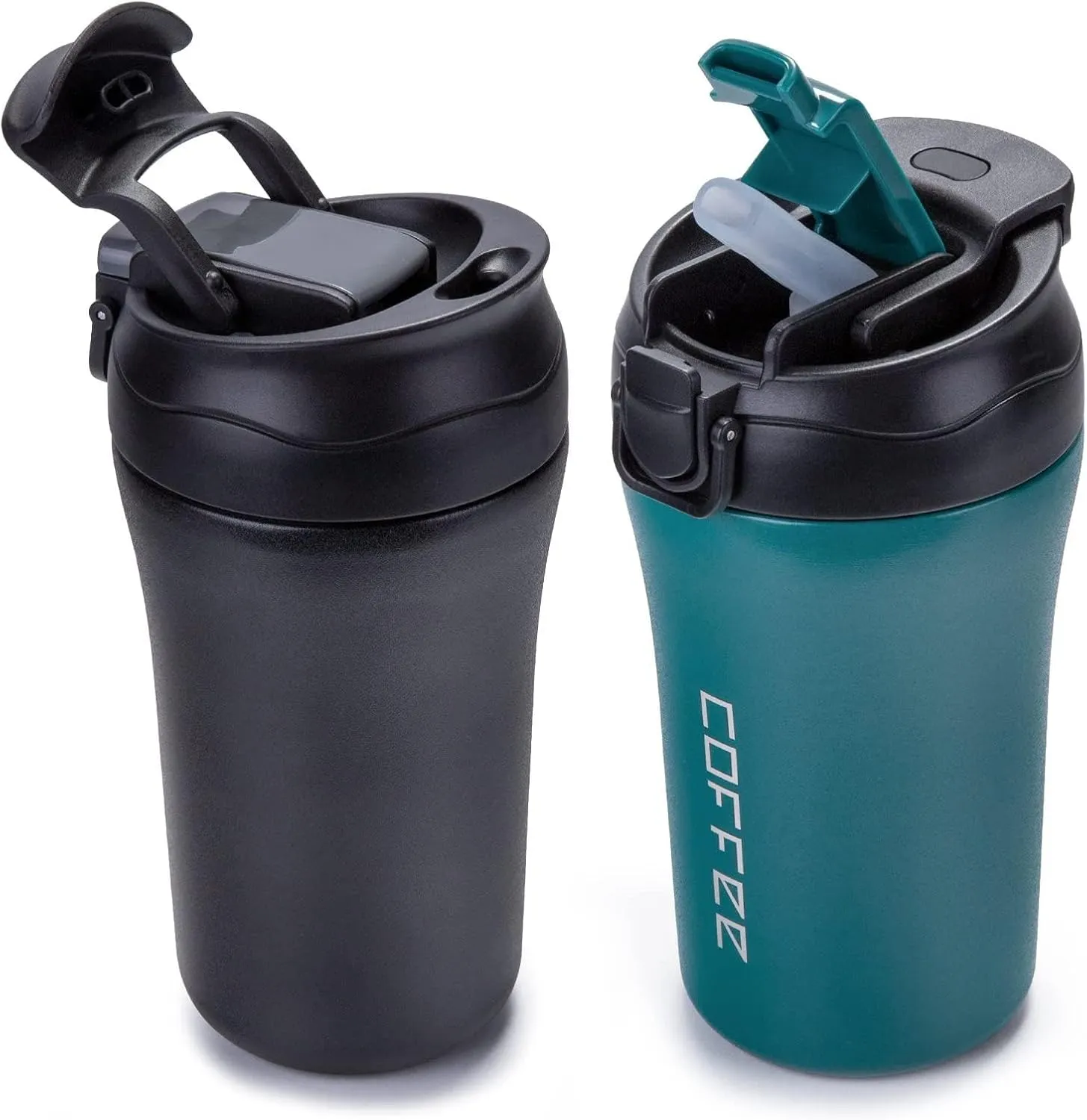 XPIY 14 oz Travel Coffee Mug, 2 Pack Vacuum Insulated Coffee Travel Mug Spill Proof with Lid and Straw, Stainless Steel Reusable Coffee Tumbler for Hot and Cold Drinks, Gift for Men and Women
