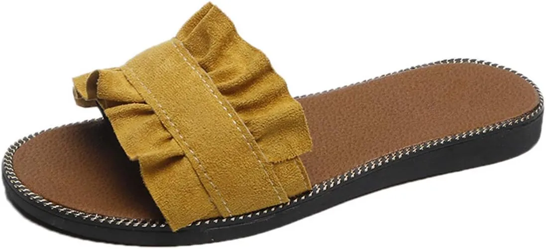 xsby Womens Soft Open Toe Slip on Flat Slide Sandals