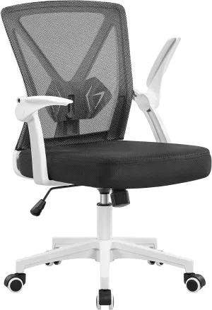 Yaheetech Ergonomic Office Chair Adjustable Mesh Computer Desk Chair with Flip-up Armrests Lumbar Support for Home Office White