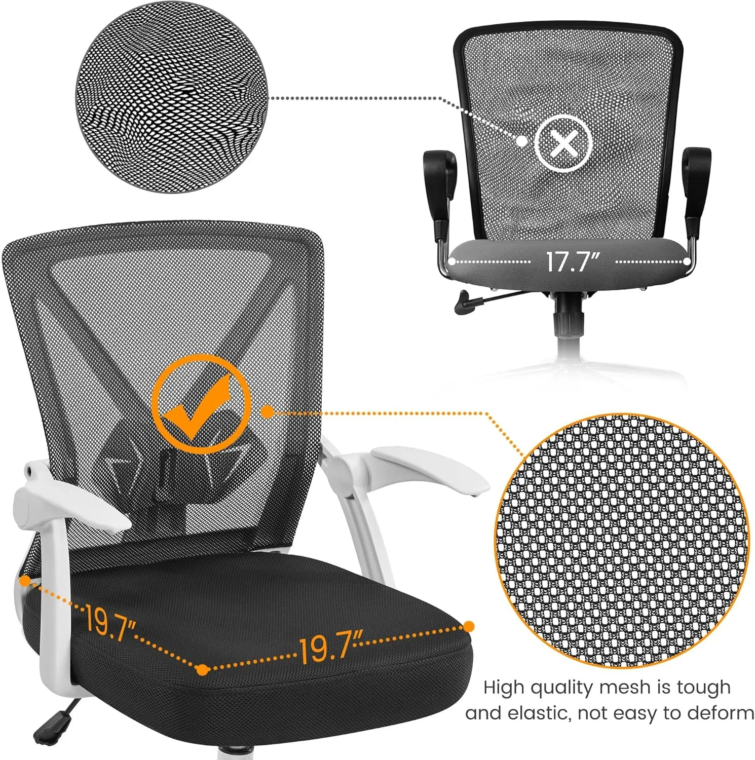 Yaheetech Ergonomic Office Chair Adjustable Mesh Computer Desk Chair with Flip-up Armrests Lumbar Support for Home Office White