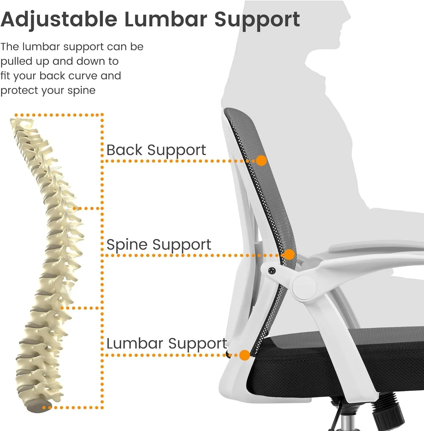 Yaheetech Ergonomic Office Chair Adjustable Mesh Computer Desk Chair with Flip-up Armrests Lumbar Support for Home Office White