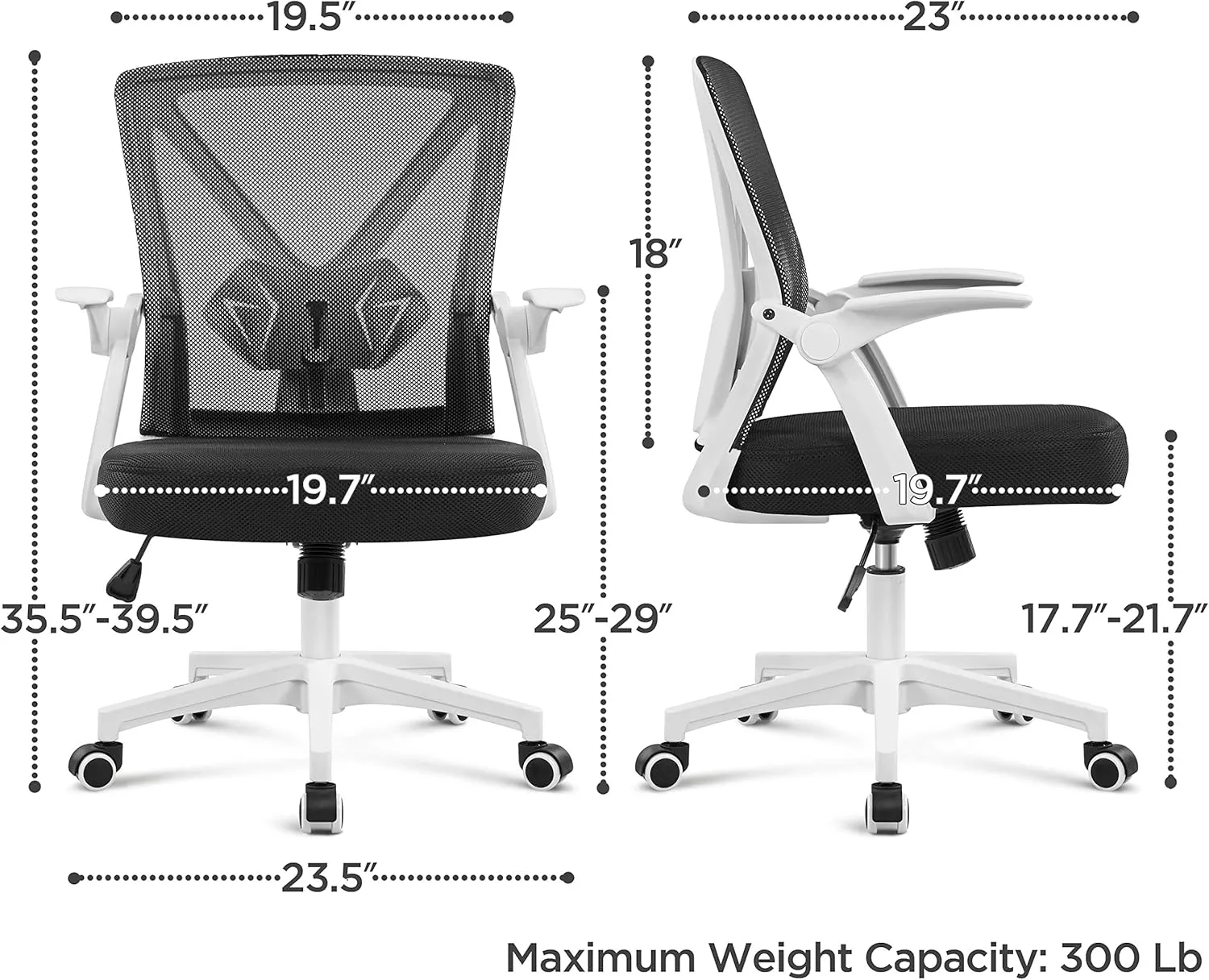 Yaheetech Ergonomic Office Chair Adjustable Mesh Computer Desk Chair with Flip-up Armrests Lumbar Support for Home Office White