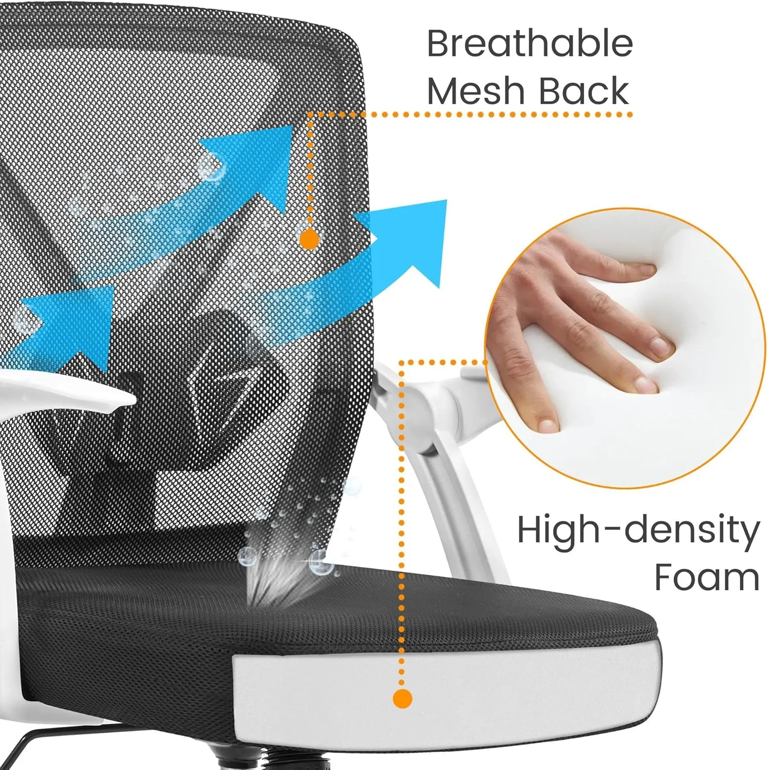 Yaheetech Ergonomic Office Chair Adjustable Mesh Computer Desk Chair with Flip-up Armrests Lumbar Support for Home Office White