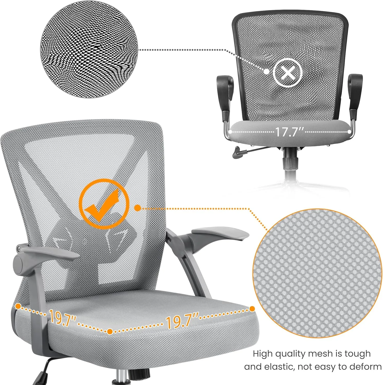 Yaheetech Mesh Office Chair Ergonomic Swivel Computer Chair with Flip-up Arms Adjustable Height Lumbar Support for Home Office Study Meeting, Gray
