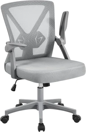 Yaheetech Mesh Office Chair Ergonomic Swivel Computer Chair with Flip-up Arms Adjustable Height Lumbar Support for Home Office Study Meeting, Gray