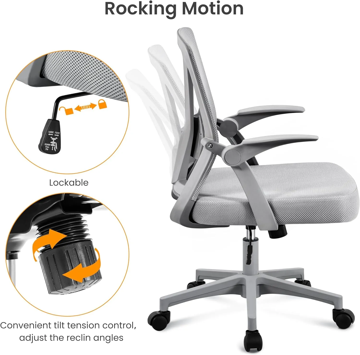 Yaheetech Mesh Office Chair Ergonomic Swivel Computer Chair with Flip-up Arms Adjustable Height Lumbar Support for Home Office Study Meeting, Gray