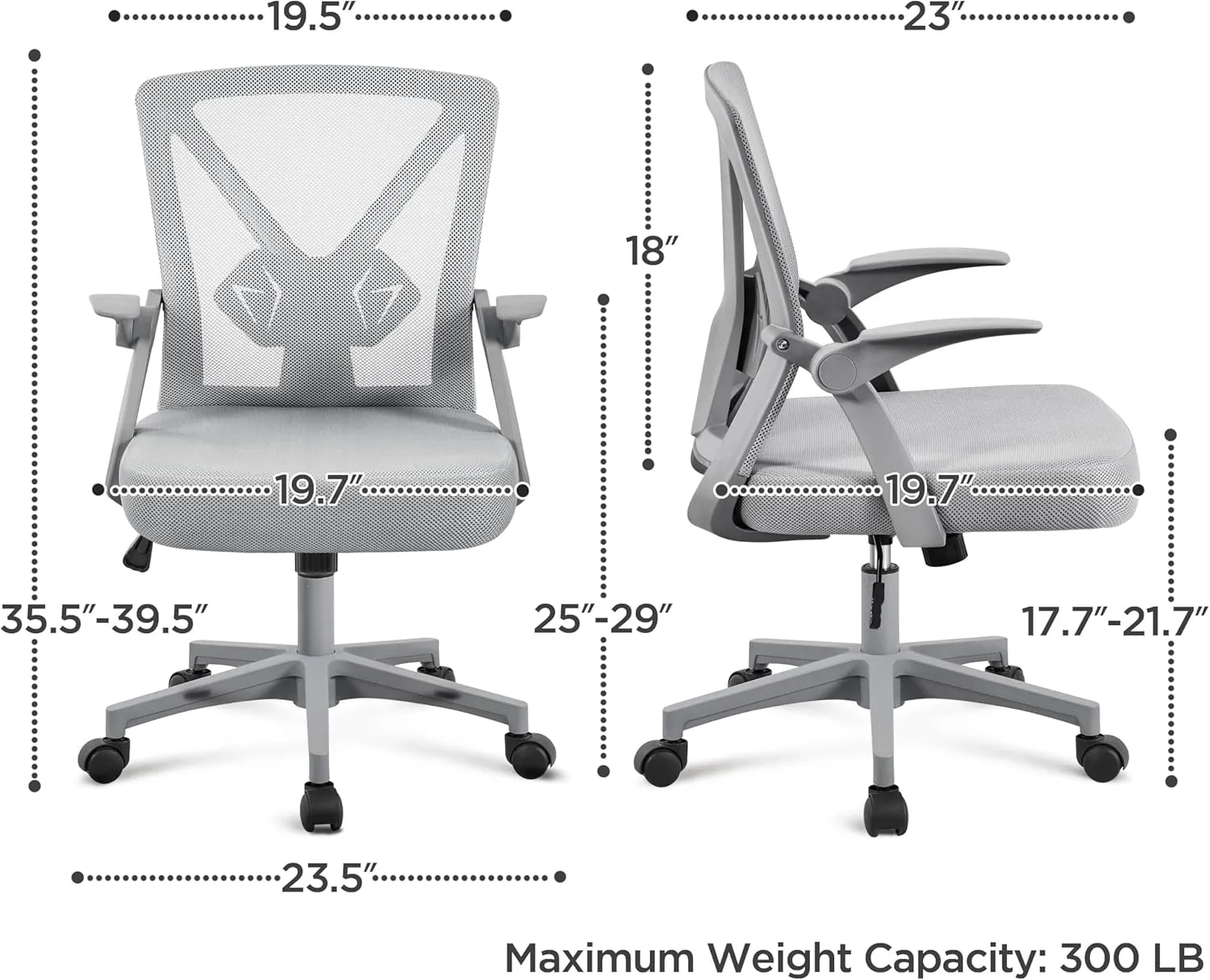 Yaheetech Mesh Office Chair Ergonomic Swivel Computer Chair with Flip-up Arms Adjustable Height Lumbar Support for Home Office Study Meeting, Gray